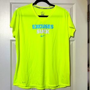 Nike running dri-fit XL neon yellow excuses suck shirt